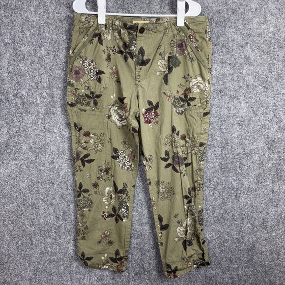 Democracy Pants Womens Size 16 green Floral Cropped Utility - Picture 1 of 11